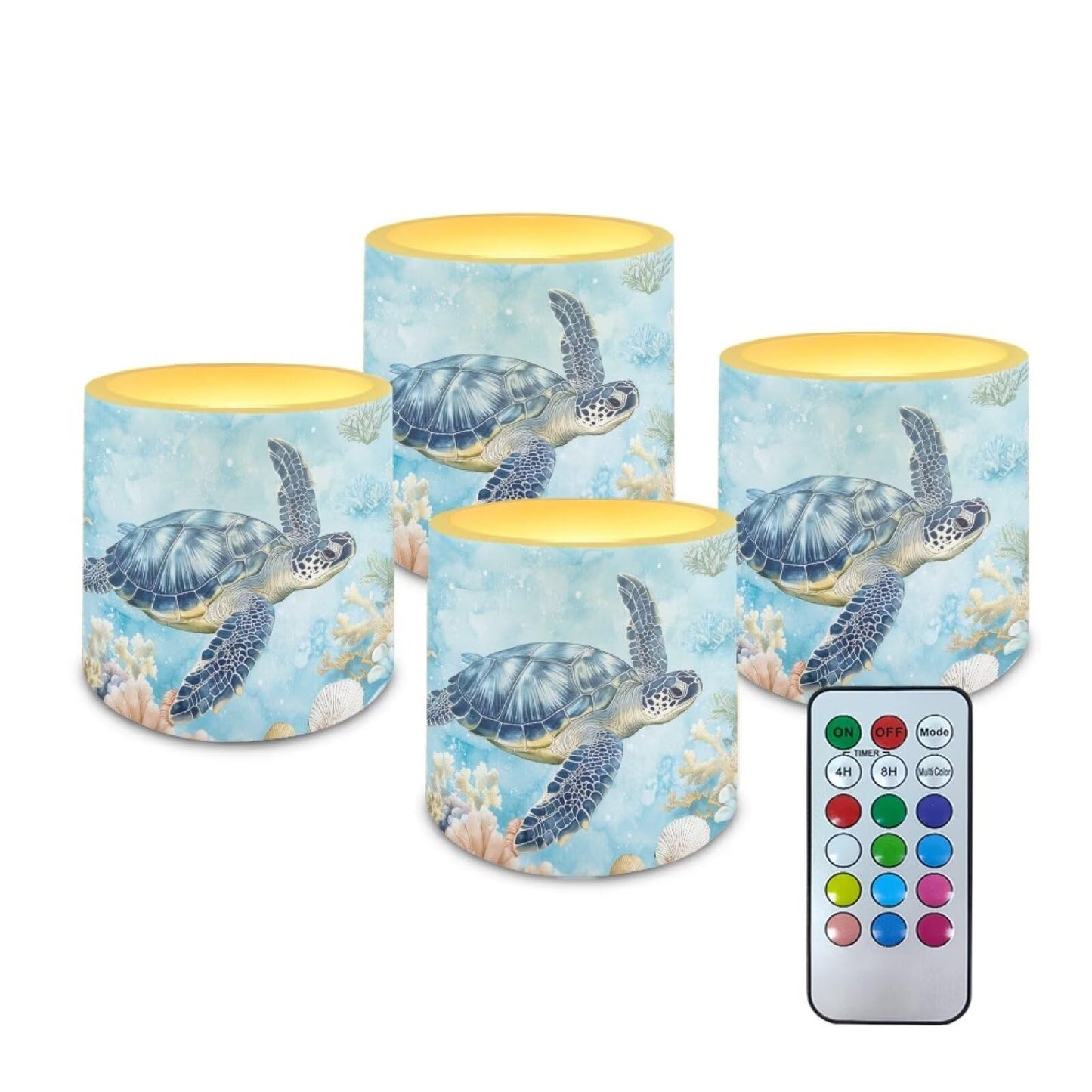 Merkmak Set of 4 Flameless Candles Sea Turtle Battery Operated LED Candles with Timer Remote Control Tea Lights for Home Decorations