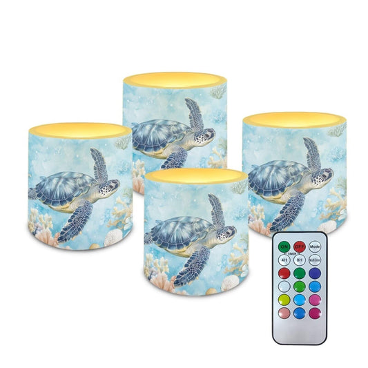 Merkmak Set of 4 Flameless Candles Sea Turtle Battery Operated LED Candles with Timer Remote Control Tea Lights for Home Decorations