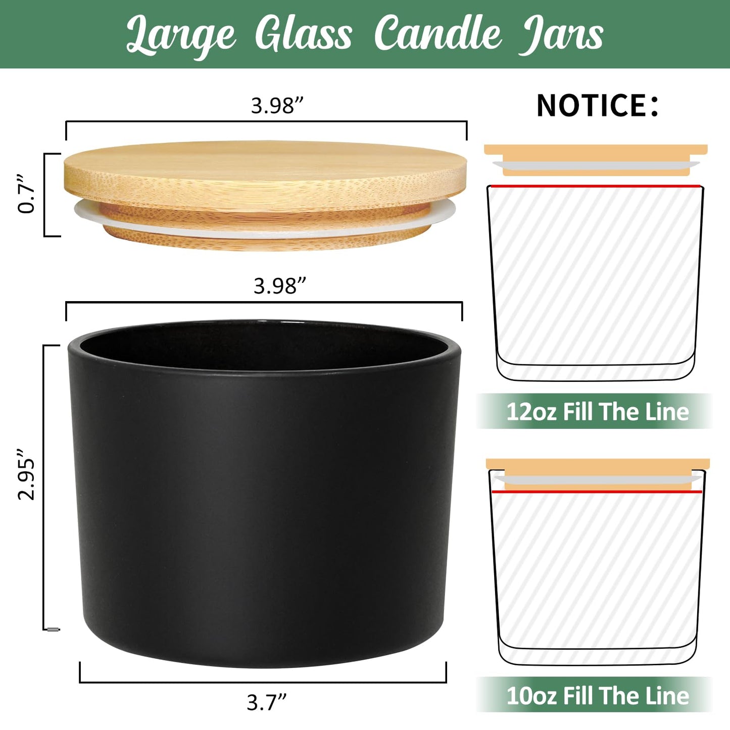 SUPMIND 12oz Candle Jars for Making Candles, 8 Pack Large Black Glass Empty Candle Jars with Bamboo Lids, Wide Mouth Candle Container Bulk, Ideal for Candle Business