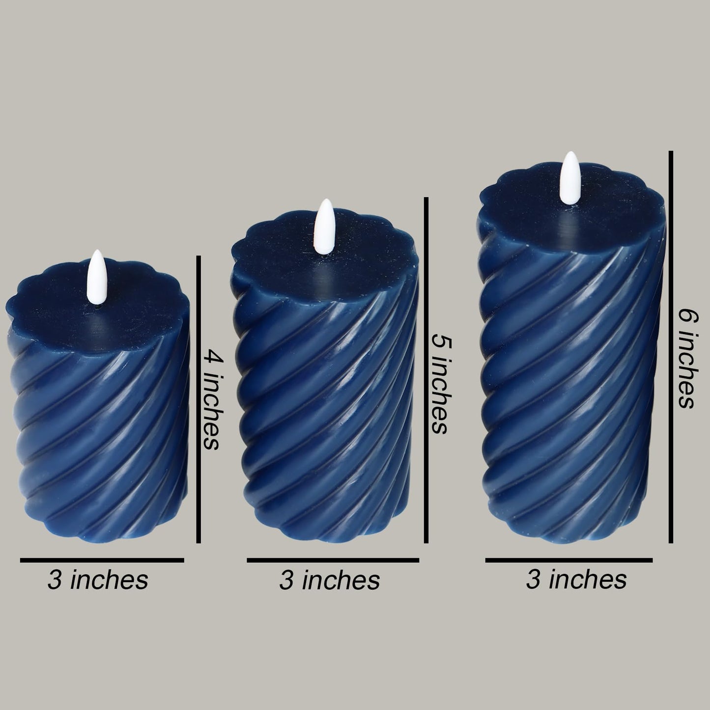 Real Wax Spiral Flameless Candles with Timer Battery Operated LED Pillar Candles Flickering Flame Electric Lights for Wedding Holiday Party Home Decor Valentine's Day Christmas Gifts,3 Pack(Navy)