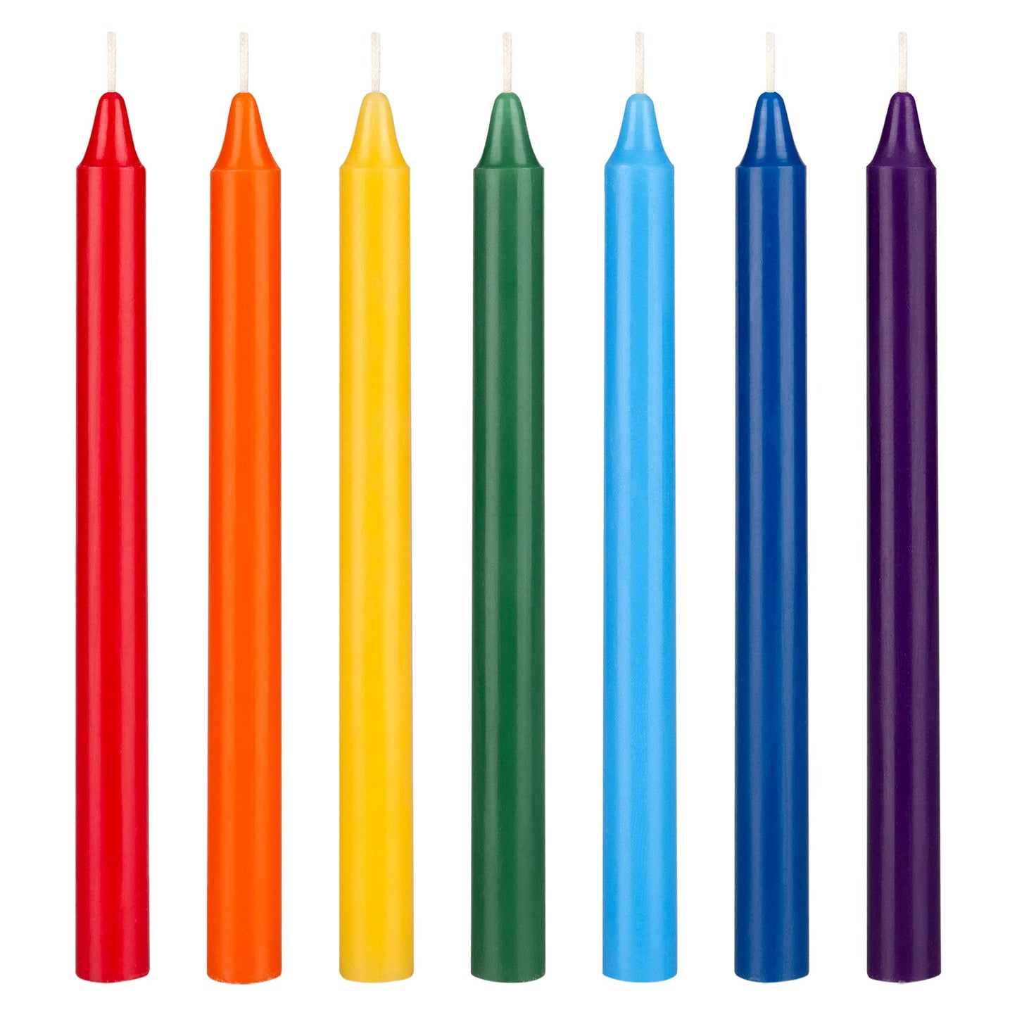 Mega Candles 7 pcs Unscented Straight Taper Chakra Candles Hand Poured Premium Wax Candles 10 Inch x 7/8 Inch, 100% Cotton Wick, Positive Healing Energy, Meditation, Relaxation, Reiki, Yoga