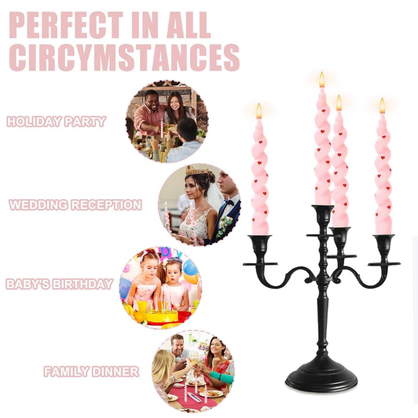 JarThenaAMCS 6Pcs Valentine's Day Spiral Taper Candles 7 Inch Red Pink Heart Decorative Candles Unscented Dripless Twisted Candlesticks for Birthday Wedding Anniversary Party Home Table Decor