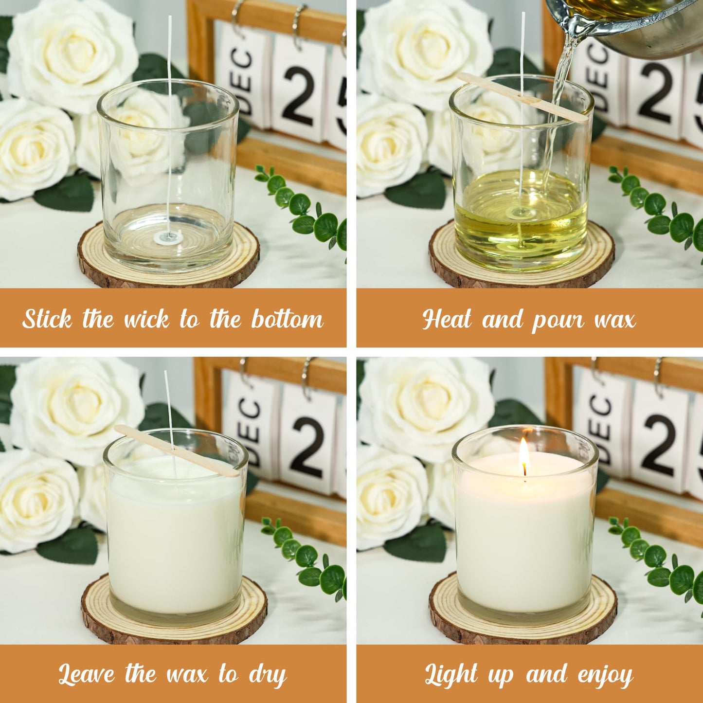 SUPMIND 30 Pack Glass Candle Jars-10oz Clear Empty Candle Jars with Bamboo Lids and Sticky Labels, Bulk Candle Jars for Making Candles Containers - Dishwasher Safe