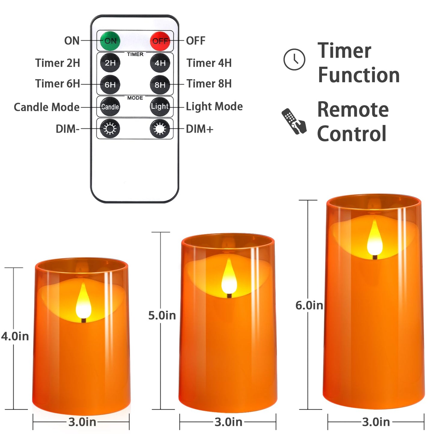 NURADA Flameless Candles with Remote Timers - 3D Wick Battery Operated LED Electric Fake Candles Realistic for for Halloween Thanksgiving Dinner Tables Wedding Party Home Fall Decor - 3 Pack Orange