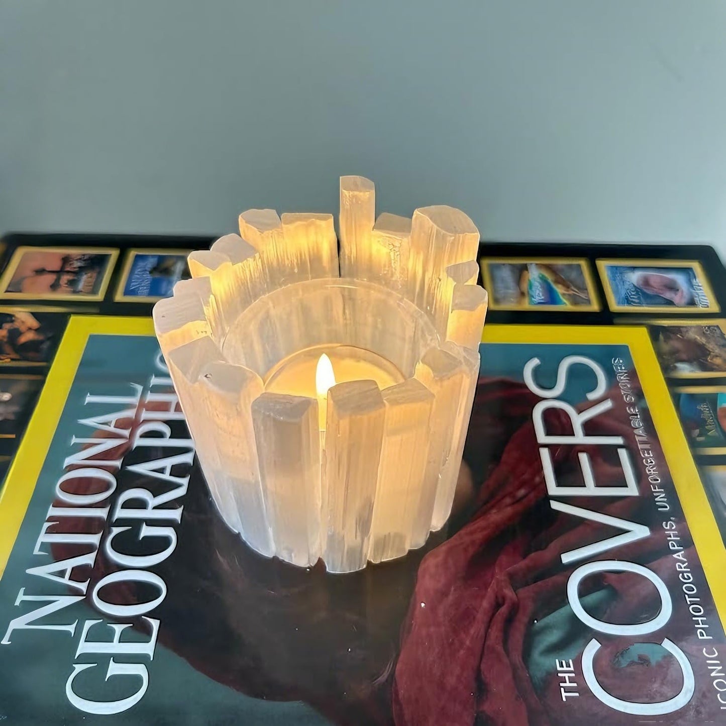 Selenite Tea Light Holder, Natural Selenite Crystal Candle Holders with Different Shapes, for Home Decor, Meditation, Yoga, Reiki, Gifts (Round Irregular Cup)