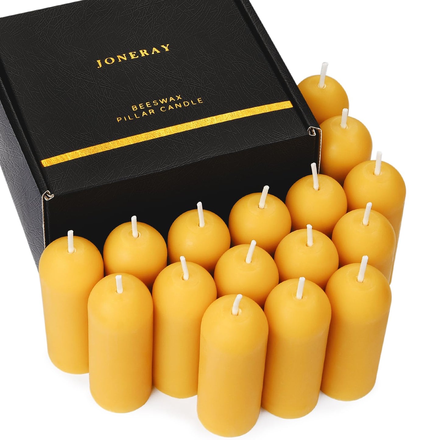 16 Packs Natural Beeswax Pillar Candles,8 Hour Long Burn Time Emergency Candles - Unscented,Smokeless and Dripless Candles for Home, Camping, Outages Lighting ﻿