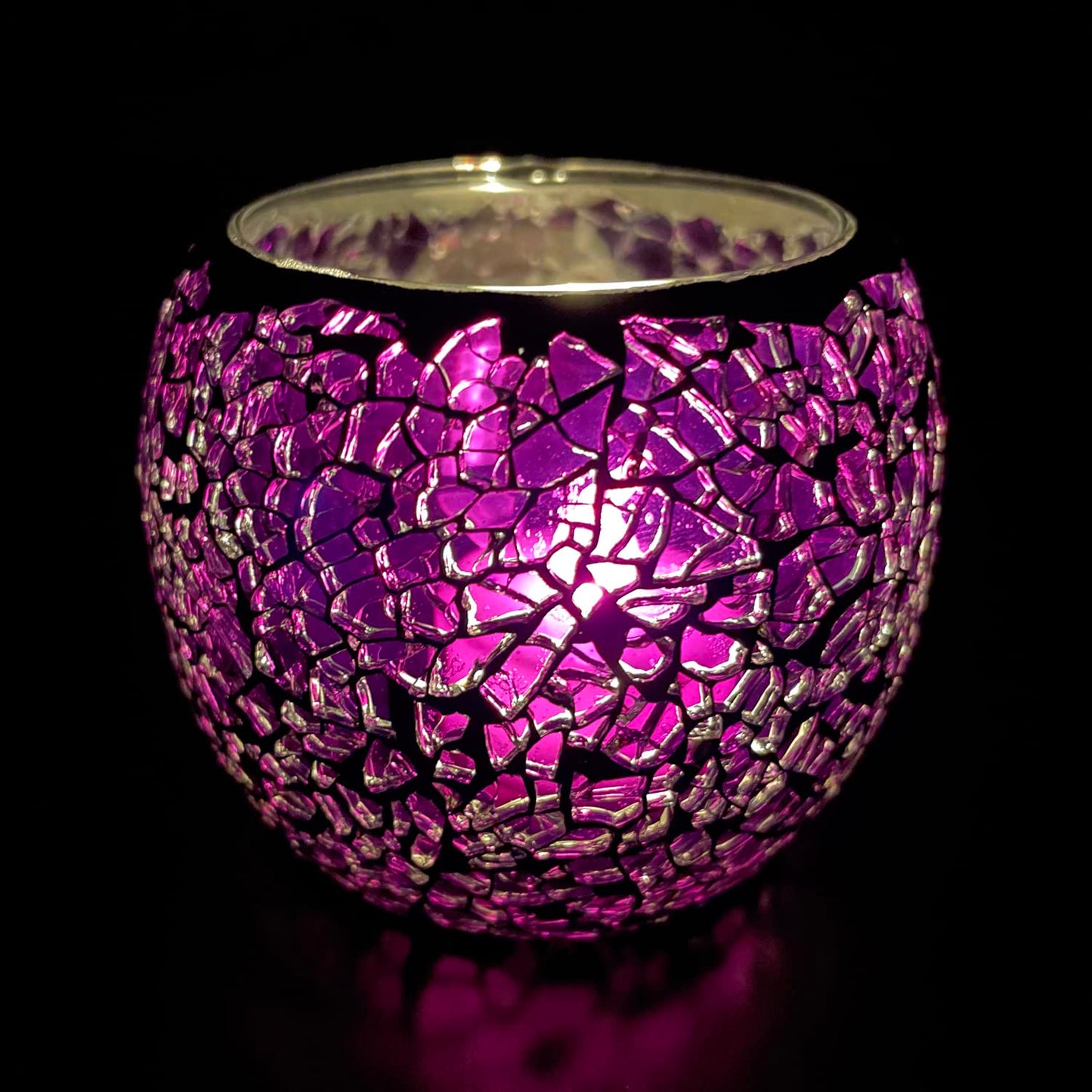 FlyEgg Romantic Mosaic Cracked Candle Holder,Candle Lamp Aromatherapy Candlescape Bowl for Valentine's Christmas Table Centerpiece,Party Decoration (Purple)