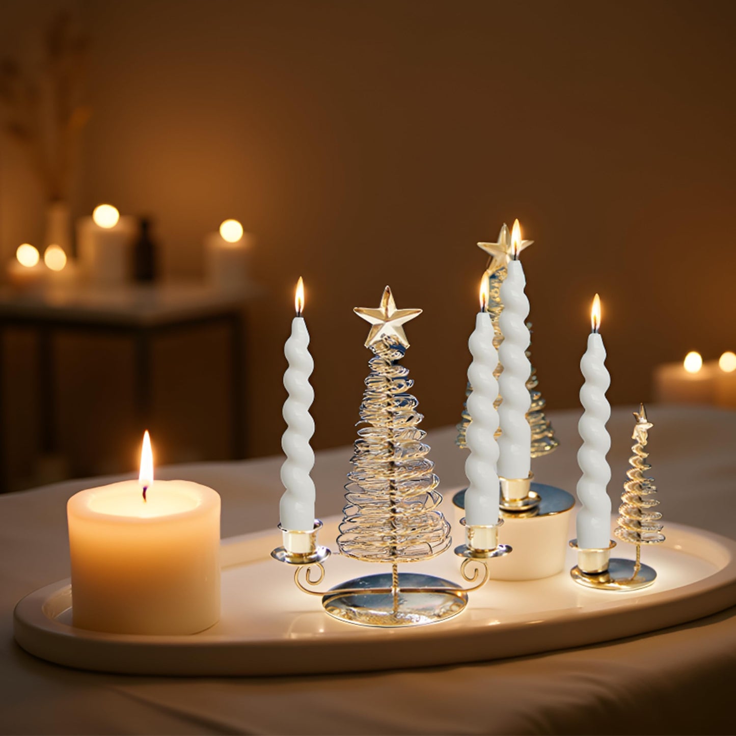 White Candle 7.5 Inch Spiral Twisted Taper Candle Hand Poured Unscented Smokeless Clean Burning White Spiral Candle for Mother's Day Wedding Dinner Morning Coffee Ritual Breakfast Table Everyday