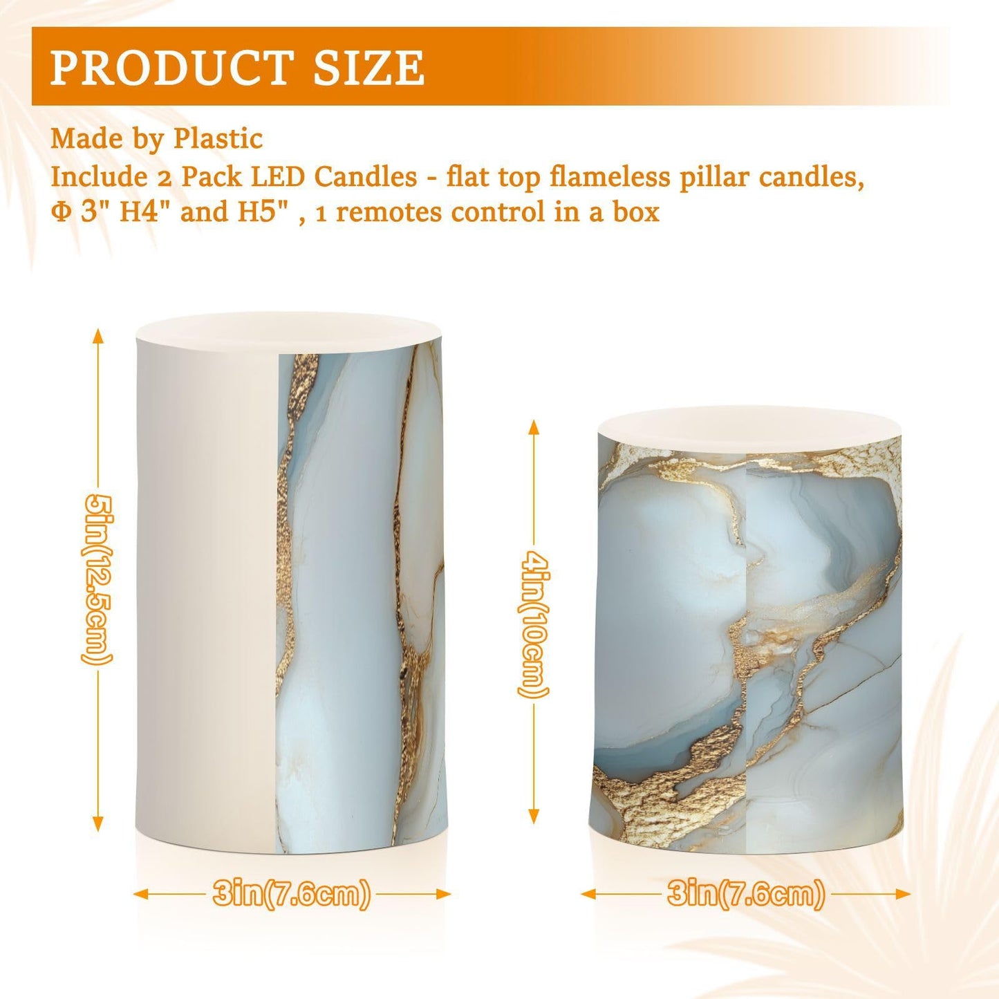 Flameless Pillar Candle Battery Powered Flameless Candles Set for Outdoor Marble White White