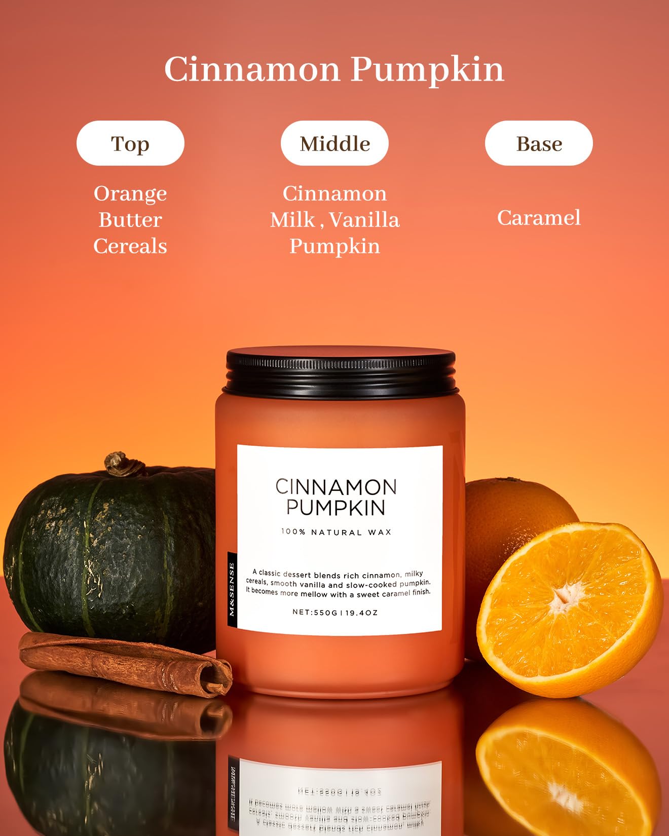 M&SENSE Ceylon Cinnamon Pumpkin Scented Candles, Soy Natural Candles 110 Hours Long Lasting Slow Burning Candle for Easter Holiday Gifts