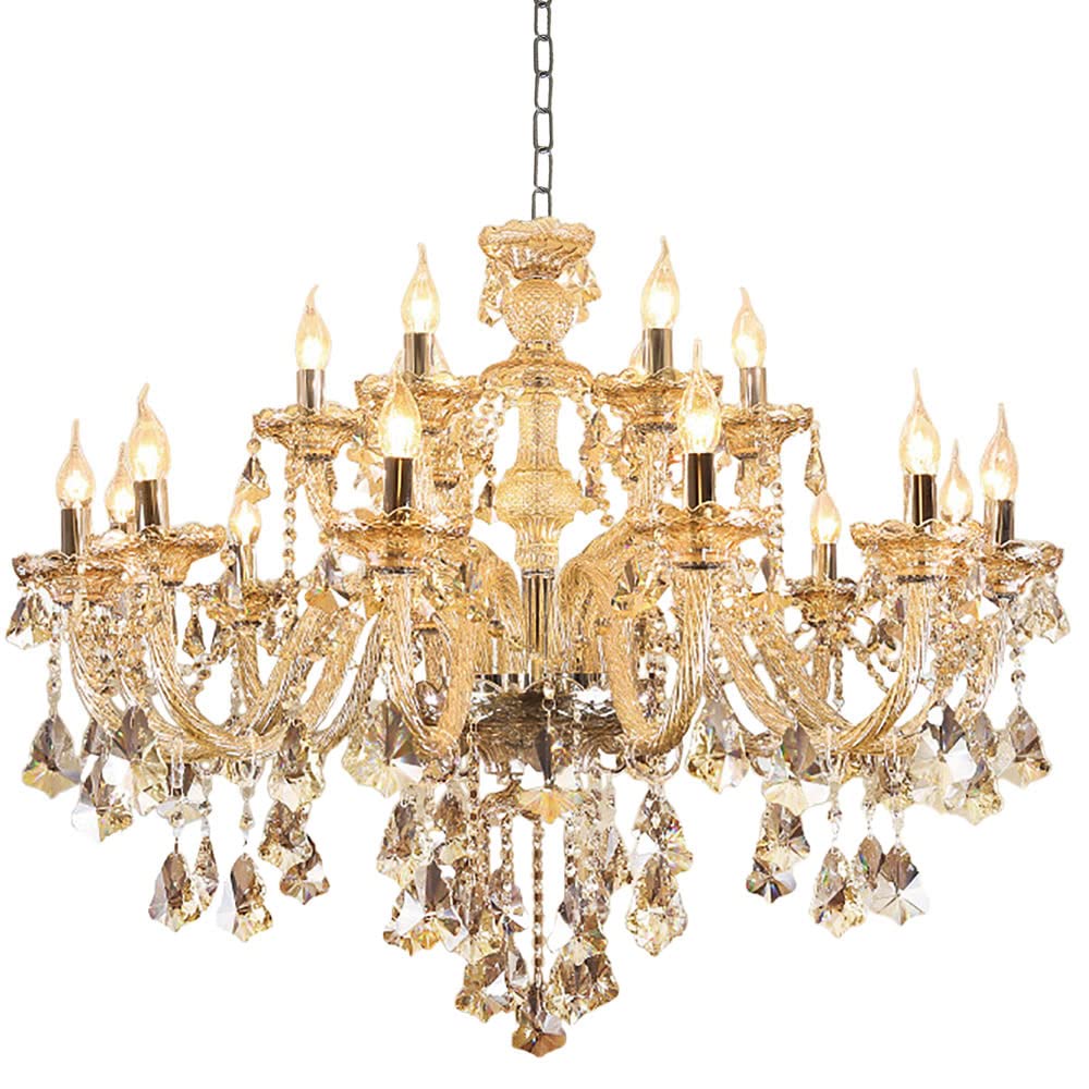 Durahonn Luxury Cognac Crystal Chandelier 18 Lights,Contemporary K9 Crystal Ceiling Chandelier Lighting Fixture Candle Style E12 Base for Dinning Living Room Bedroom Hallway (18 Lights)
