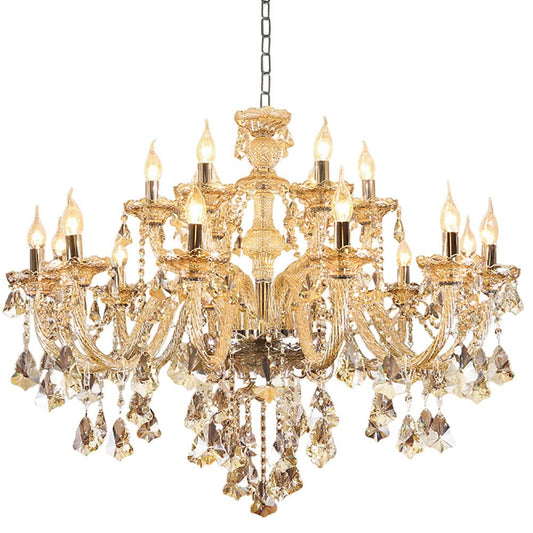 Durahonn Luxury Cognac Crystal Chandelier 18 Lights,Contemporary K9 Crystal Ceiling Chandelier Lighting Fixture Candle Style E12 Base for Dinning Living Room Bedroom Hallway (18 Lights)