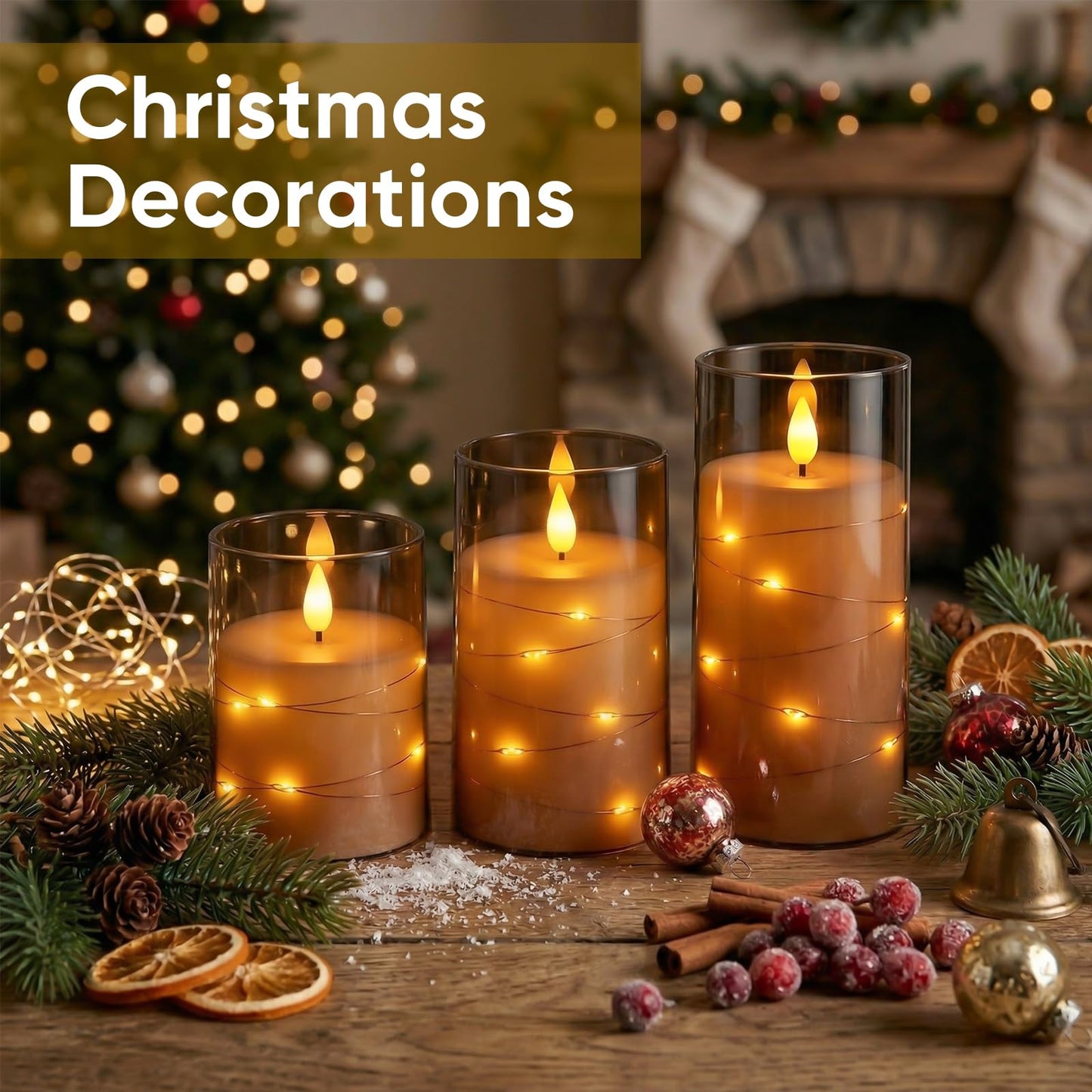Amagic Grey Battery Operated Candles with Embedded Fairy Lights, Acrylic Fake Pillar LED Flameless Candles with Remote and Timer for Wedding Home Decor, Set of 6, D3 x H4 5" 6"