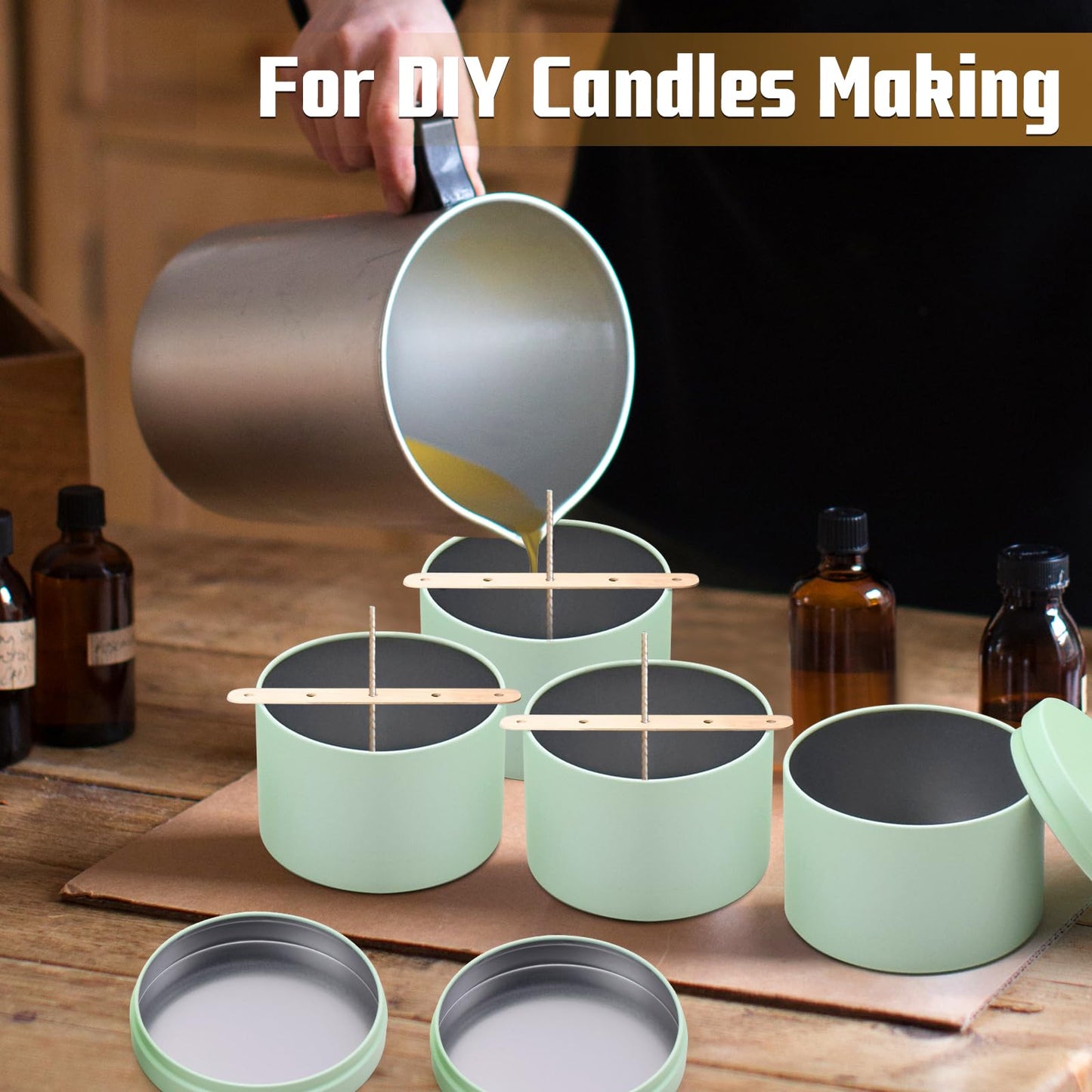 YJHSS 24-Pack 8oz Candle Tins with Lids, Metal Candle Jars for Candle Making, Empty Containers Vessels Bulk for Small Business & Beginners DIY Storage -Green