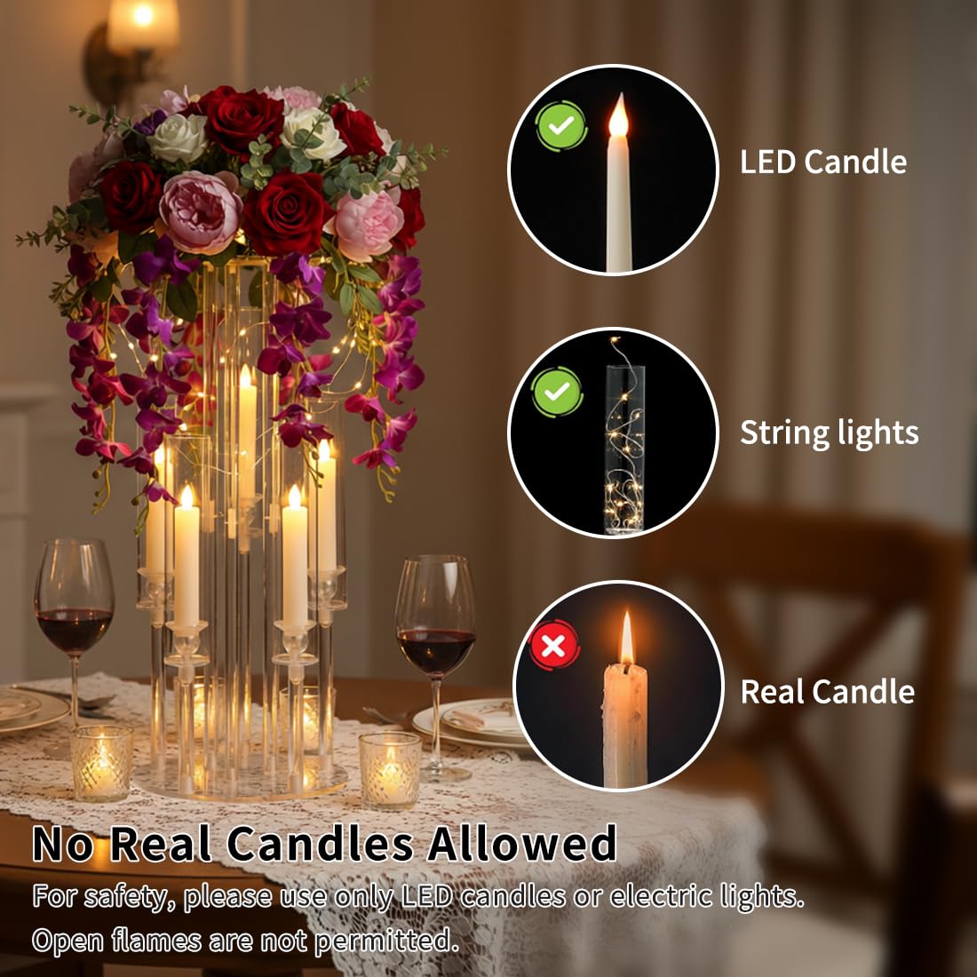 Fullvaseer 1PCS 5 Arm Candelabra,Clear Centerpiece for Table,Acrylic Centerpiece Stand for Wedding Reception,Acrylic Candle Holder for Event Celebration Wedding Birthday Home,Christmas