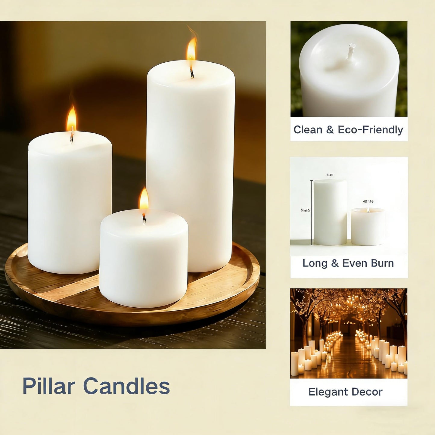 Trxvxo 12 Pcs White Pillar Candles Bulk Set, 3 Different Lengths 3 x 3/6/8 Inch (4 Each), Dripless Unscented Smokeless,Hurricane Candles,Gives You a Better Atmosphere When Organizing an Event Party.