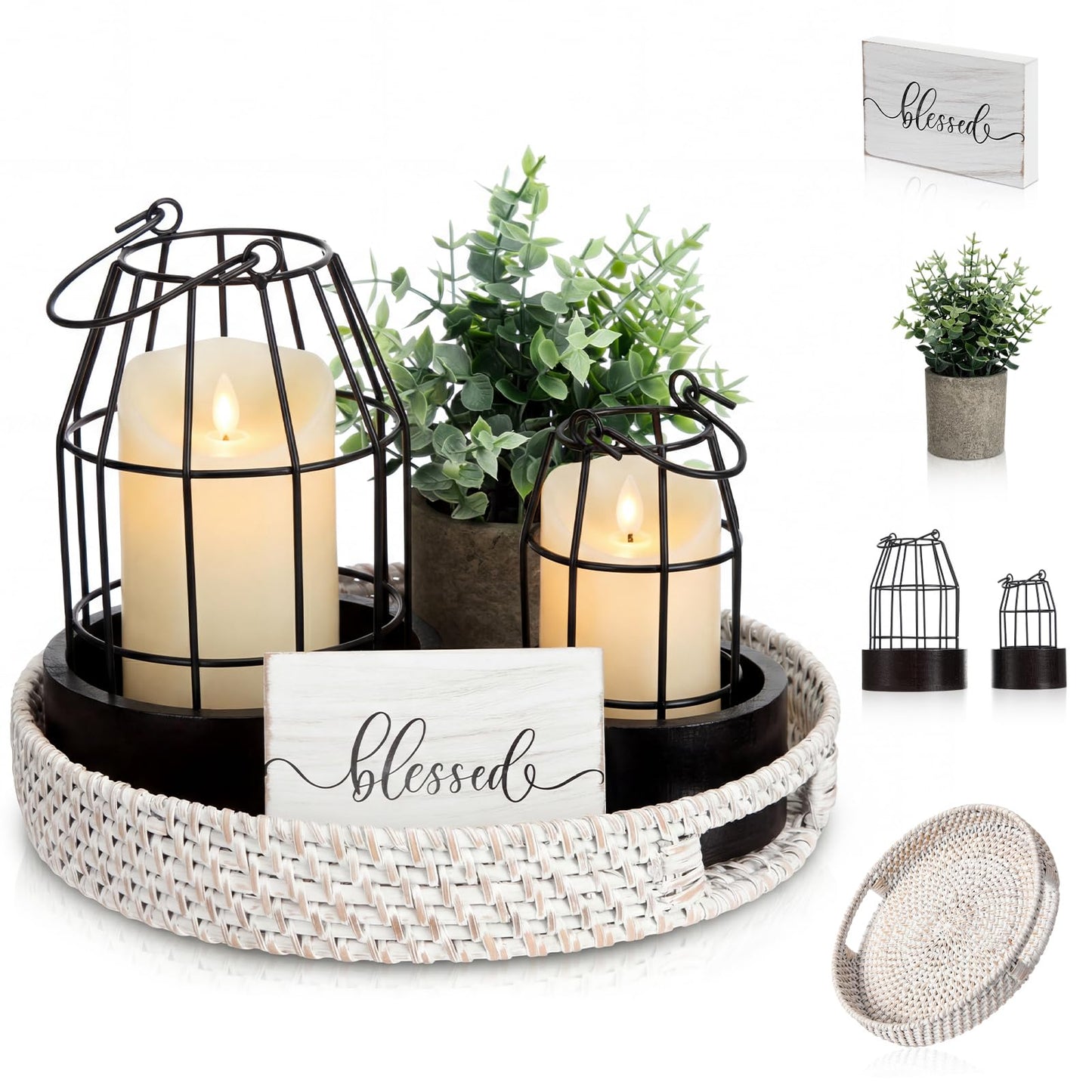 Mumufy Modern Rustic Farmhouse Candle Lantern Set of 5 (Candles are Not Included), Decorative Lanterns for Living Room Table Centerpieces Fireplace Mantle Modern Home Decor(Small,Black, Brown)