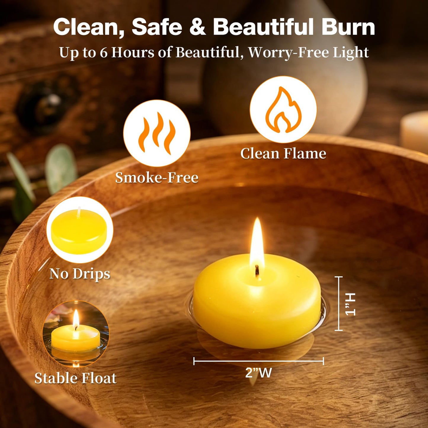 24 Pack Citronella Floating Candles for Centerpieces, Total 150 Hours Burn Time, 2 Inch Scented Water Candles for Pool, Outdoor & Patio, Wedding & Spa Decor, Smokeless & Dripless, Cotton Wick