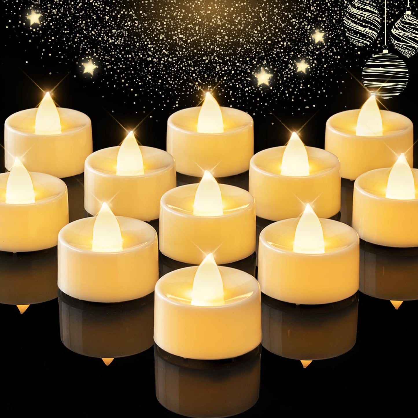 BEICHI Flameless Candles, 24Pack Battery Operated Candle, LED Tea Lights Candles Battery Operated, Flickering Fake Votives for Wedding Party Home Decor- Warm White, Ivory Base