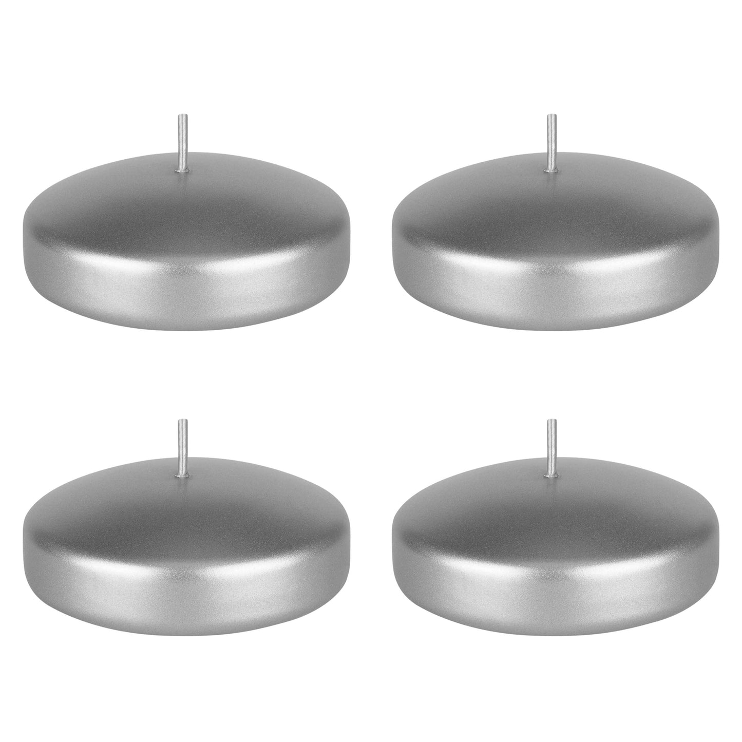 Mega Candles 4 pcs Unscented Silver Floating Candles, Hand Poured Wax Candle 3 Inch Diameter, Home Décor, Wedding Receptions, Occasions, Festivities, Events, Meditations, Tranquility, Spa