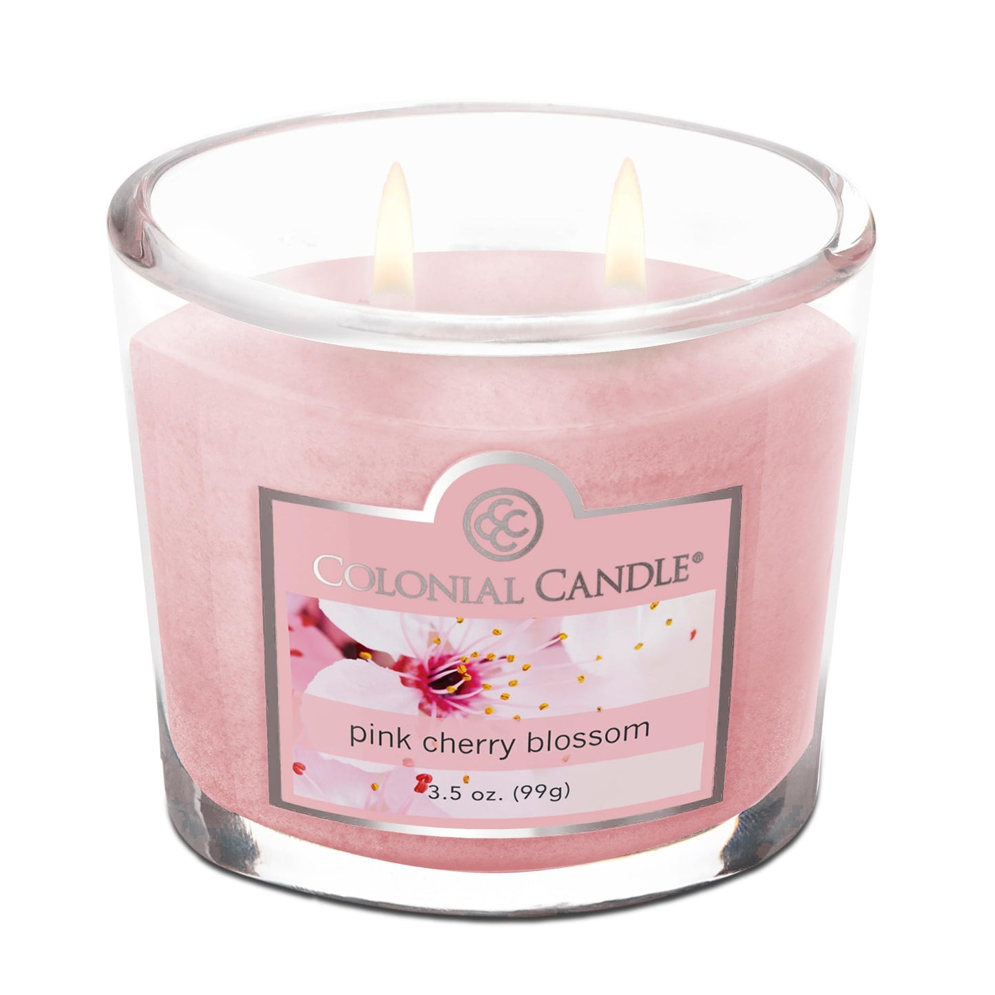 Colonial Candle Pink Cherry Blossom Scented Jar Candle, 2 Wick, 3.5 oz, Mottled Wax Candle
