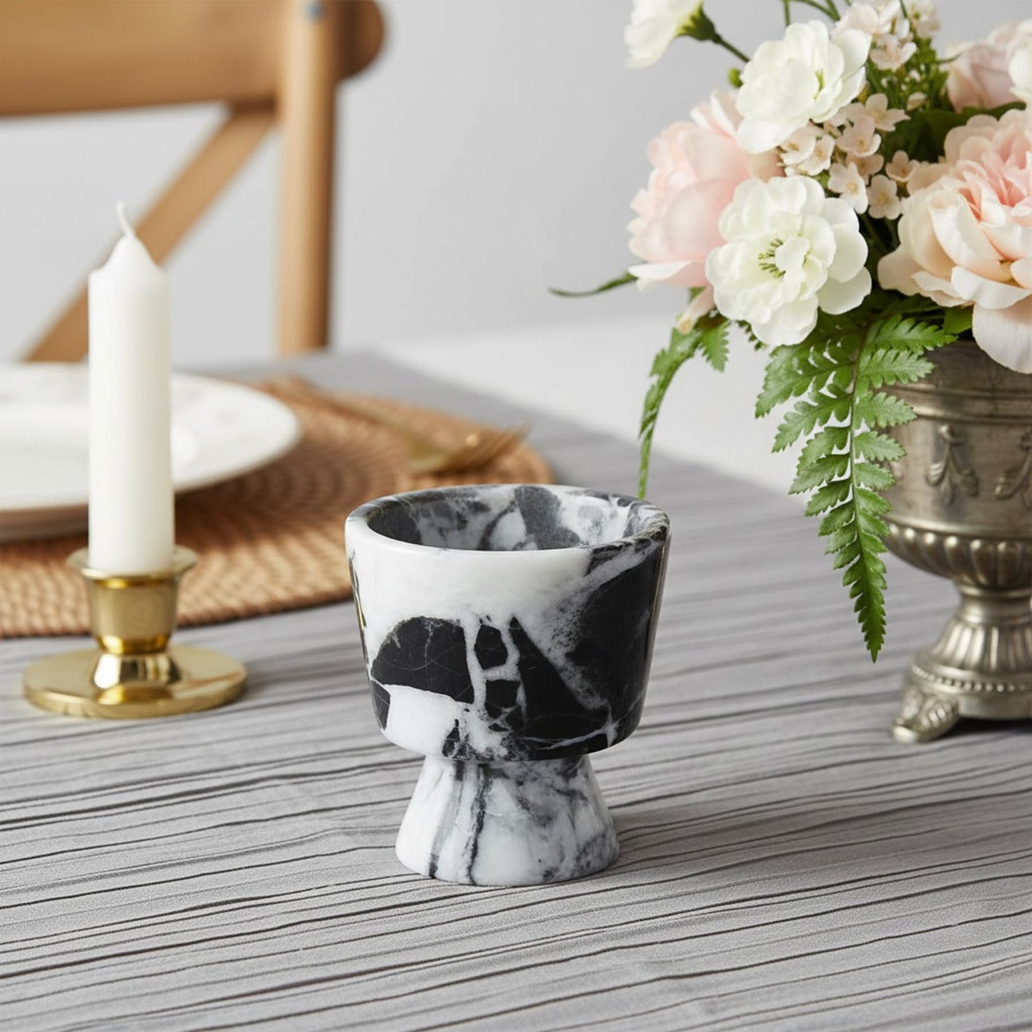 Marble Candle Holder 3’’ Black-White Scented Container Reusable for Home Decor, Meditation, Party or Dining Table Centerpiece