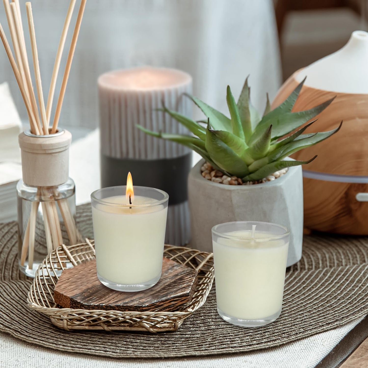 24 Pack Unscented Votives Candles in Glass- Ideal Gift for Wishing,Hydrotherapy, Wedding, Birthday, Holiday, Party,Votive Candles Bulk, Transparent Glass Filled, Wishing Candles
