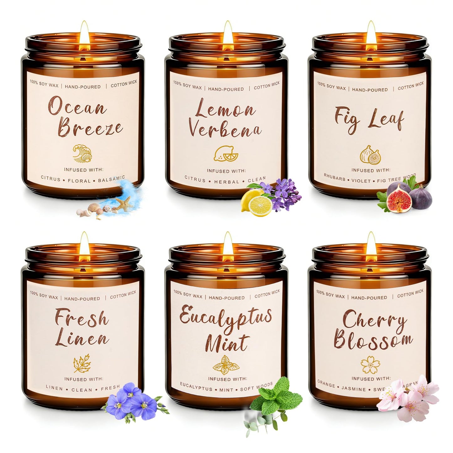 Scented Candles Set, 6 Pack Soy Wax Candles for Home, 42 oz 300 Hours Fresh Spring Summer Scents, Long Burning Candle Gift for Bedroom Bathroom Kitchen