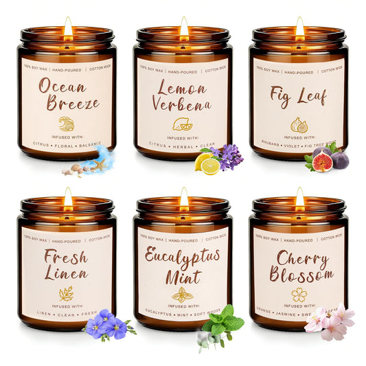 Scented Candles Set, 6 Pack Soy Wax Candles for Home, 42 oz 300 Hours Fresh Spring Summer Scents, Long Burning Candle Gift for Bedroom Bathroom Kitchen