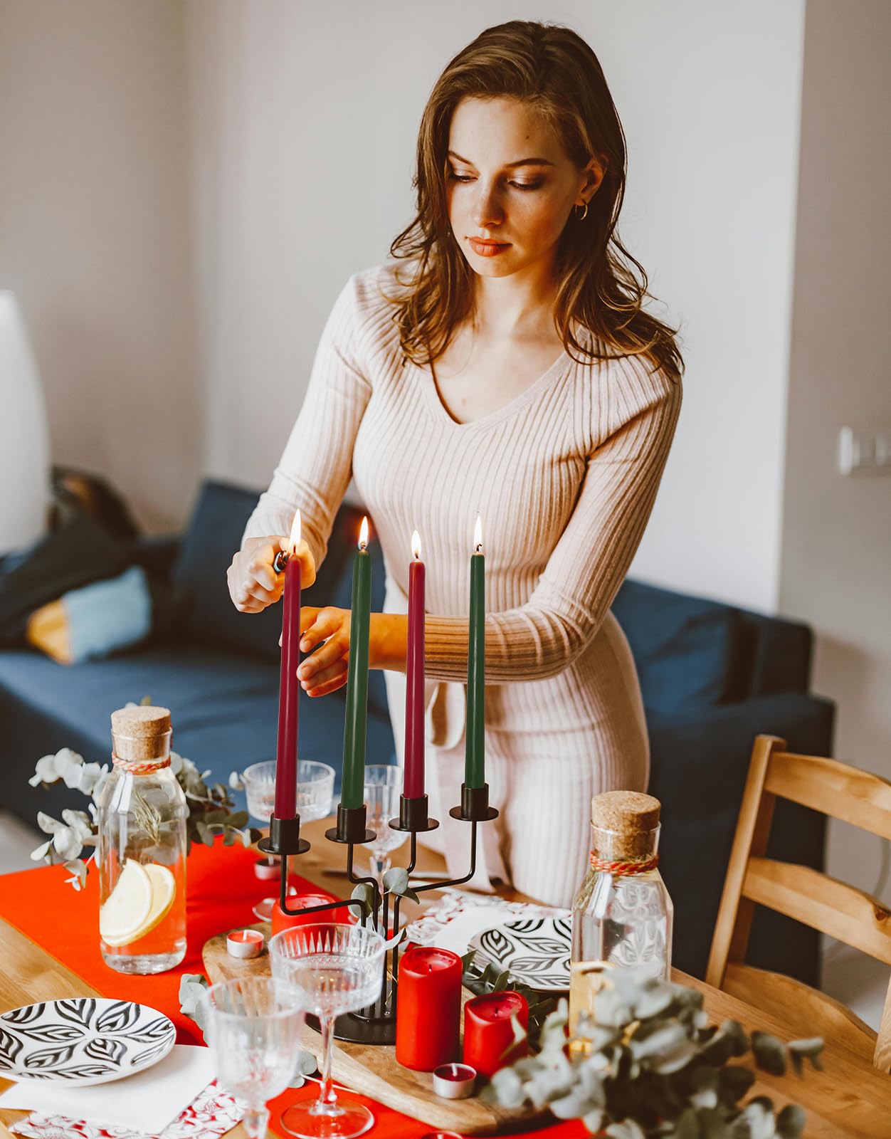 Christmas Taper Candles Unscented Tapered Candlesticks Red Candle Sticks for Table Centerpiece Kitchen Home Porch Patio Decor