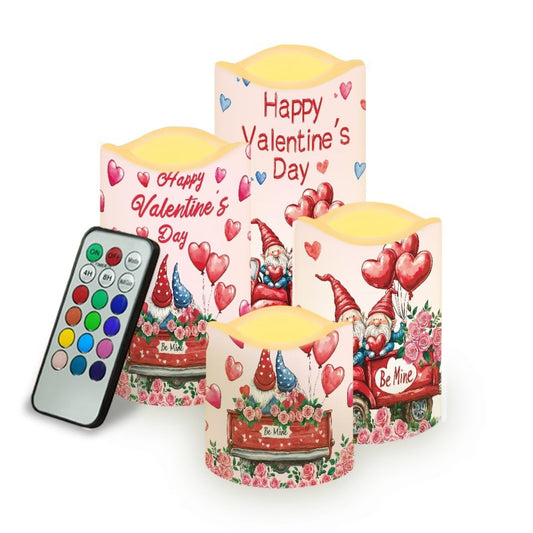 Uorisanigo Cute Gnome Rose Plastic Flameless Candles with Remote Control and Timer American Flag LED Flickering Battery Electric Pillar Candles for Home Valentine's Day Decoration