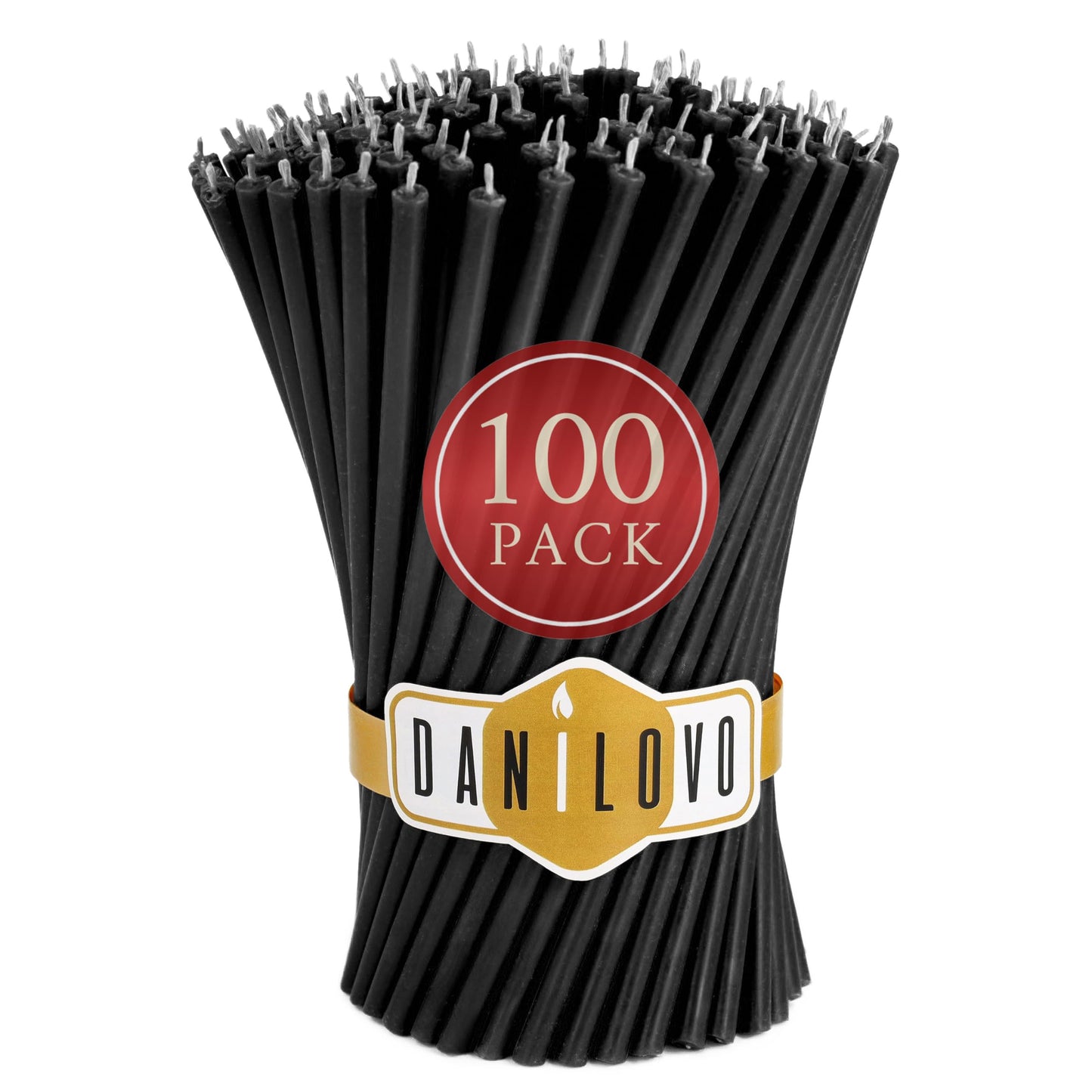 Danilovo Thin Taper Beeswax Candles - No-Drip, Smoke-Less, Tall, Decorative, Honey Scented Candles Ideal for Church Prayer, Rituals, Decor or Birthday – 7.3”x0.24” (Black, 100pcs)
