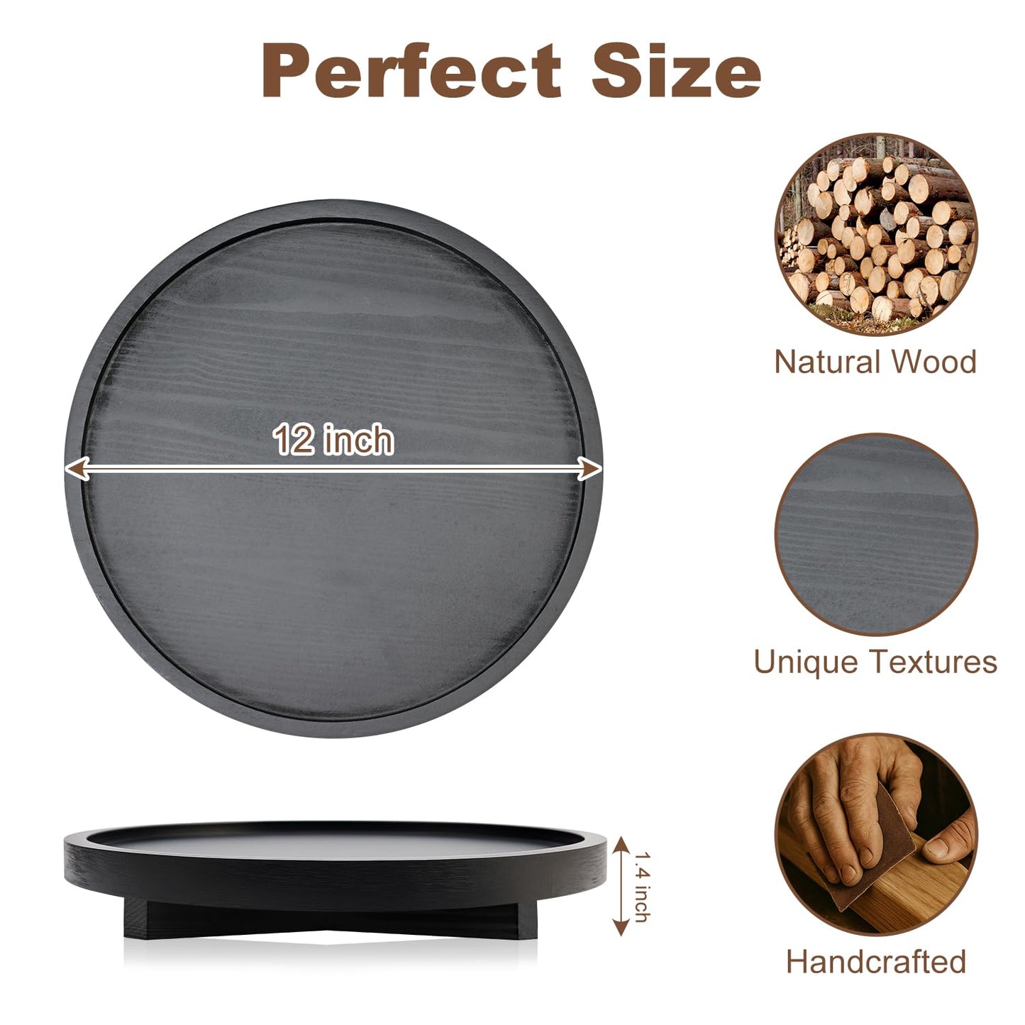 Large Decorative Wooden Tray for Kitchen Counter Bathroom Sink Vanity Trays Round Wood Riser Candle Pedestal Stand for Perfume Soap Tray Round Dining Coffee Table Modern Farmhouse Decor Tray