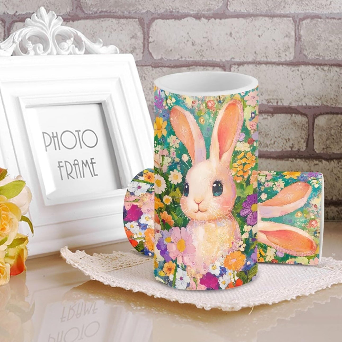 Luarisgur Flameless Candles LED Easter Rabbit Daisy Decorative Candles Battery Operated Ornage Flickering Candles with 18-Key Remote Timer Pillar for Home Living Room Party Table Decorations Green