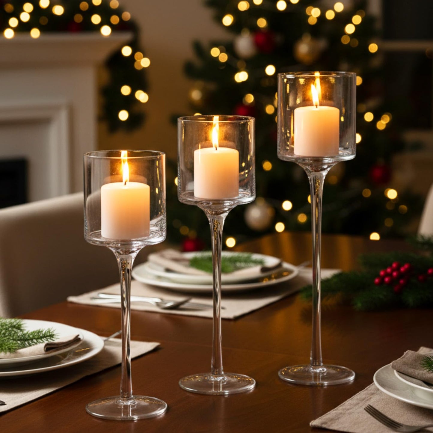 Maxcheck 6 Pcs Glass Candle Holder Tea Light Floating Candle Holders 7.87" 9" 10.2" Tall for Table Centerpiece Home Wedding Party Table Decor(Clear)