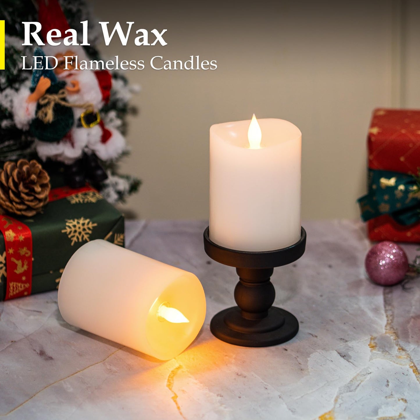 Woocodowe 3"x4" Flickering Flameless Battery Candles with Timer, White Realistic LED Pillar Candles, Set of 2 Large Remote-Operated Candles for Home Indoor/Outdoor & Holiday Decor