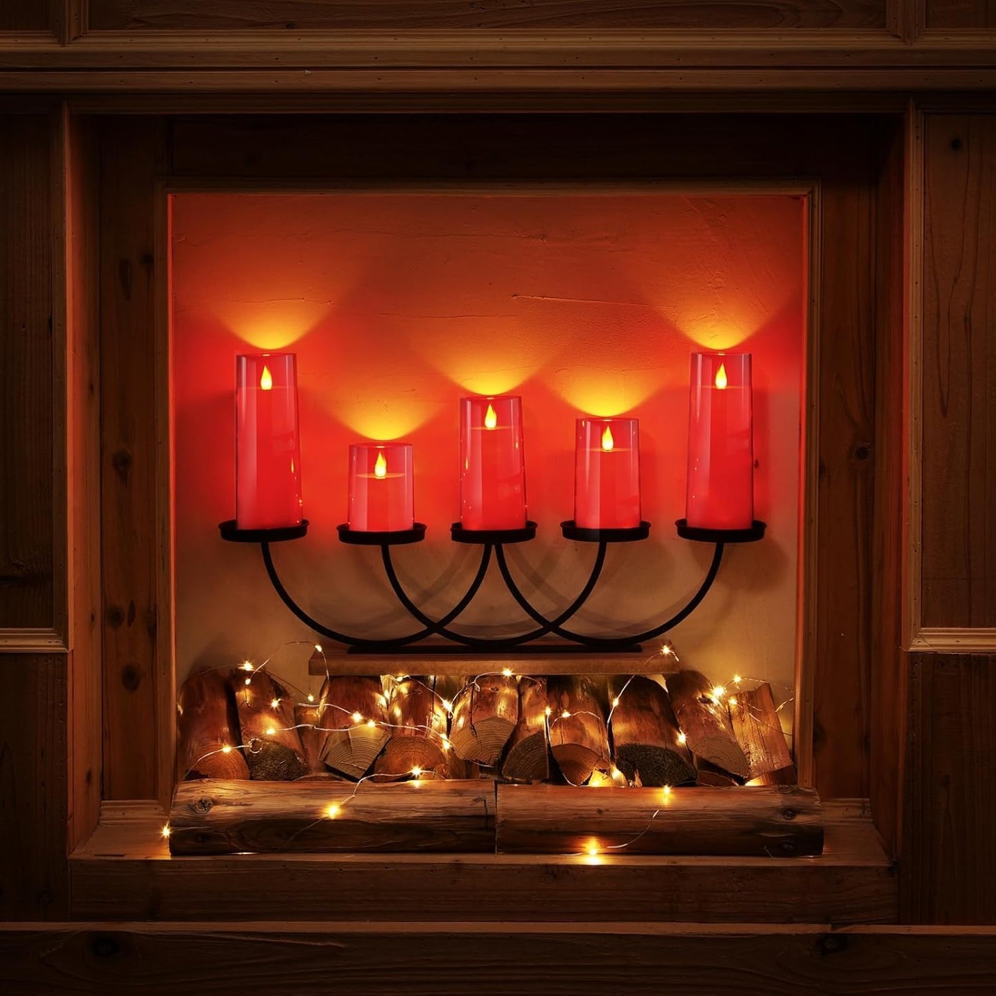 Homemory Christmas Red Flickering Flameless Candles, Battery Operated Acrylic LED Pillar Candles with Remote Control and Timer, Set of 9