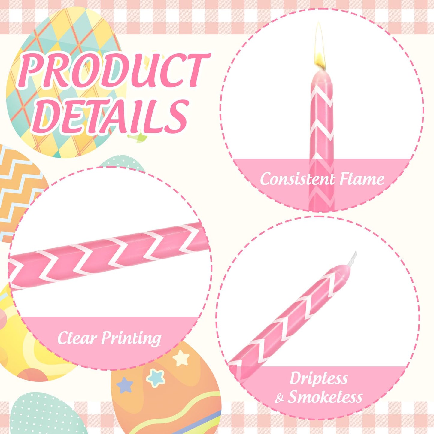 JarThenaAMCS 12Pcs Easter Dripless Taper Candles 10 Inch Long Unscented Candle Sticks Pastel Polka Dot Stripe Wavy Candle for Spring Wedding Anniversary Birthday Party Table Decoration