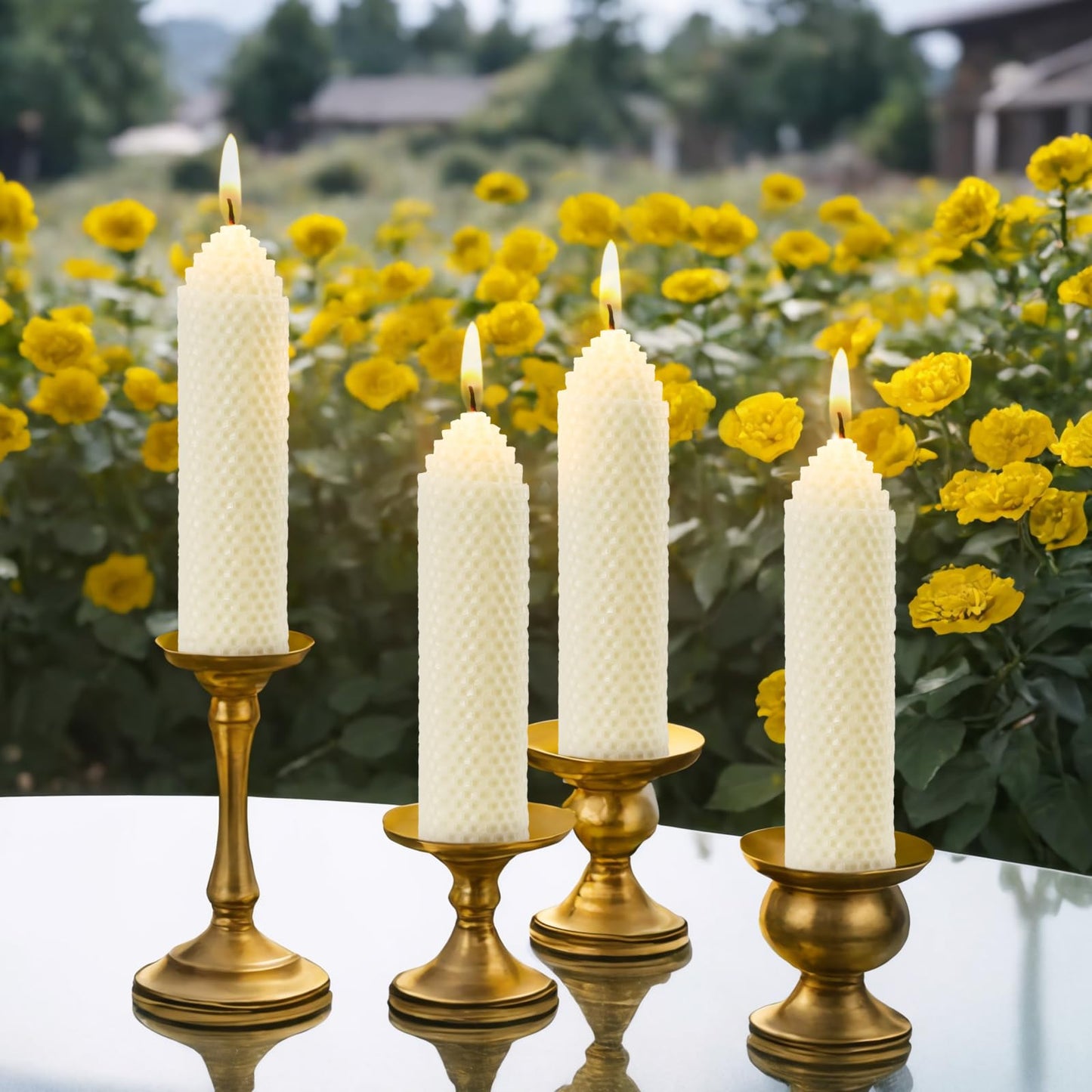 White Beeswax Pillar Candles Set of 6 - Handmade Pure Beeswax Rolled Candles for Gift & Home Decor (1.5×6 in)