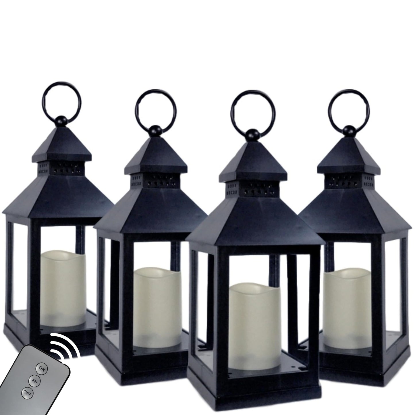 Black Decorative Lanterns Set of 12 – 11" LED Flameless Candle Lanterns with Remote & 4 Hour Timer – Indoor Outdoor Hanging Lanterns for Patio, Porch, Wedding, Pathway Decor