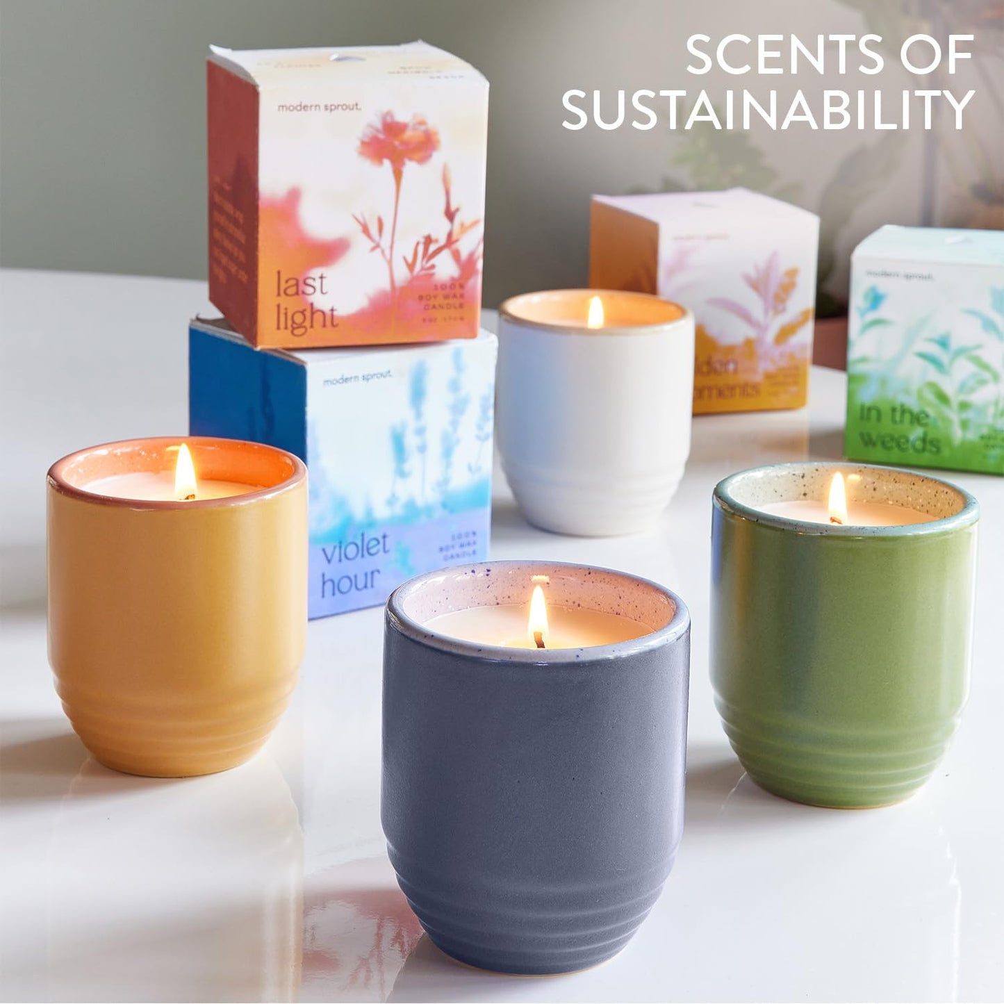 Modern Sprout - 2-in-1 Soy Candle & Planter - Last Light (Bug-Repelling Citronella, Rosemary, Cedarwood, Mint) 6 Oz Scented Candle with Marigold Seeds - Dual Purpose Jar - 38-40 Hour Burn