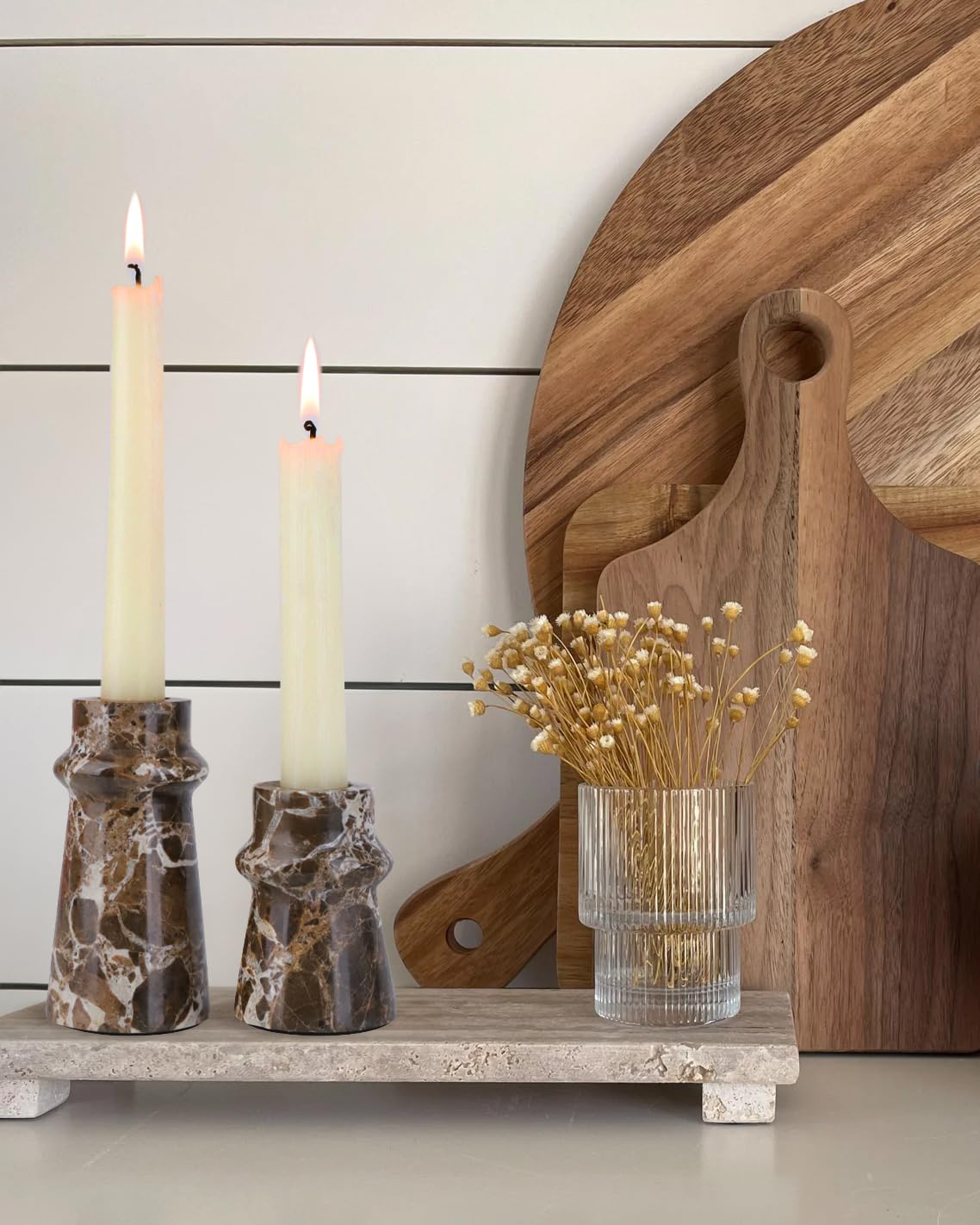 Vixdonos Marble Candle Holder Set of 2 Taper Candle Candlestick Mantle Candle Stand for Home Decor,Wedding,Party and Table Centerpieces(Brown)