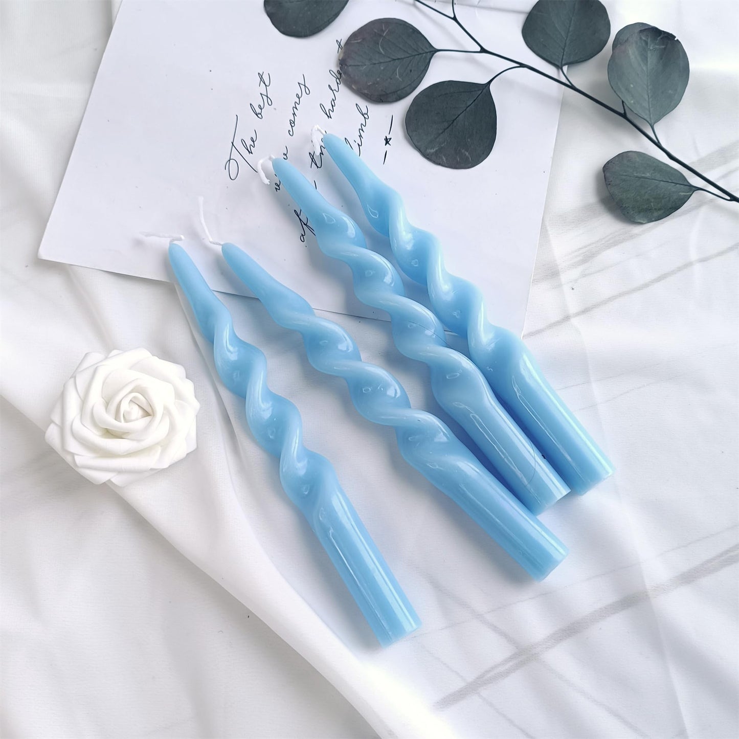 Gedengni Blue Candlesticks Spiral Taper Candle - Set of 2 Cute Candle Sticks 10 Inch Long Tapered Candles Twisted Candlestick for Anthropologie Home Dinner Decor Wedding (1D-Blue)