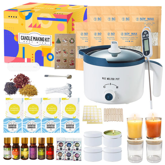 DIY Scented Candle Making Kit for Adults, Pro Candle Making Set with Wax Melter, Glass Jar, Dried Flowers, 6 Pleasant Scents, Color Dyes & More - All-in-One Wax Melts Kit Perfect as Home Decorations