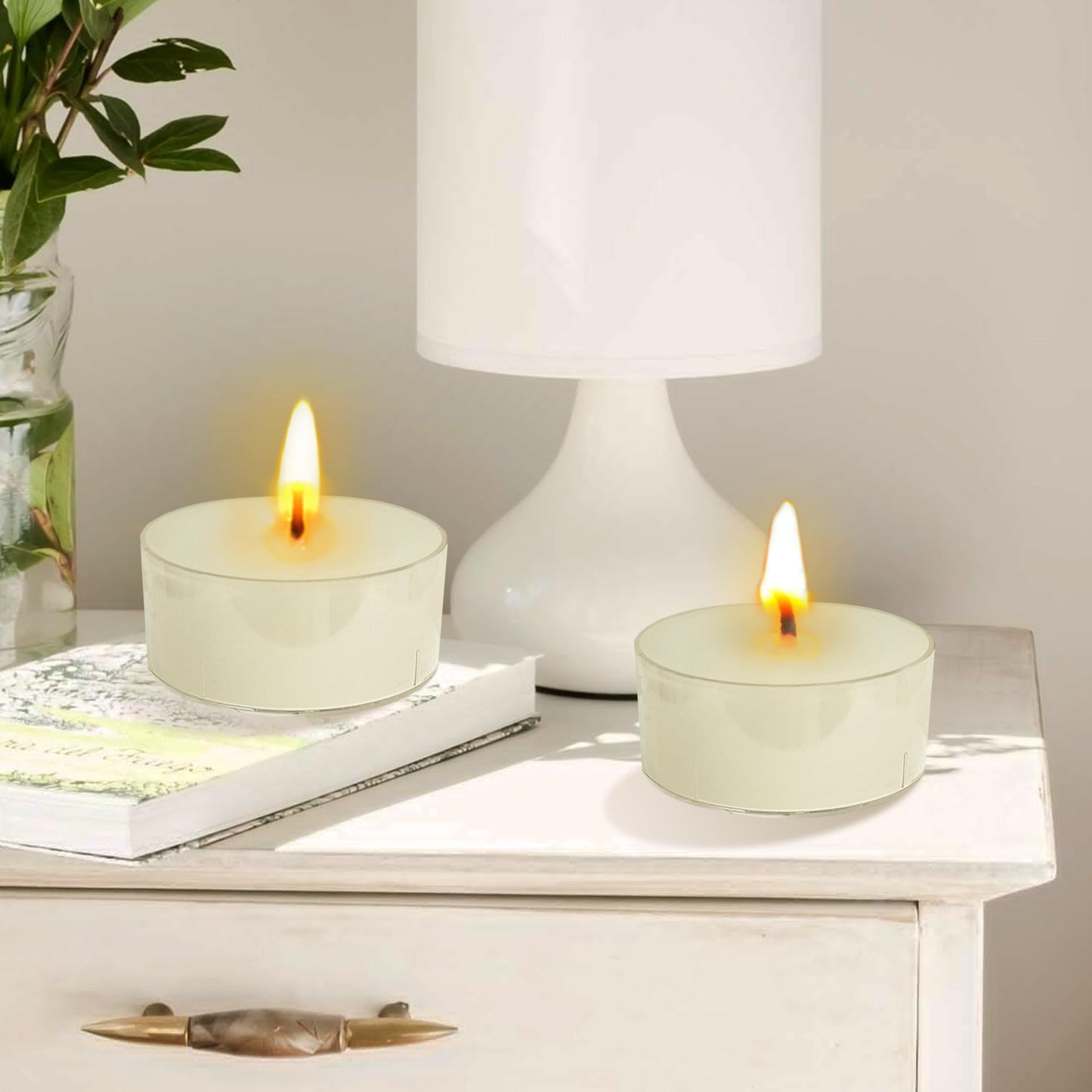 NJAO HOO 24 Pack Gardenia Scented Tealight Candles 6 Hours Burn Ivory Tea Candle Clear Cup Small Round Candle for Home Decor and Aromatherapy