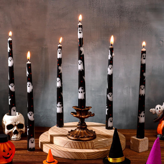 LIUBUJINGYING 12 Pcs 10in Taper Candles Black&White Ghost Taper Candle Unscented Smokeless Long-Last BurnTime Candles Birthday Party Table Centerpieces Decor