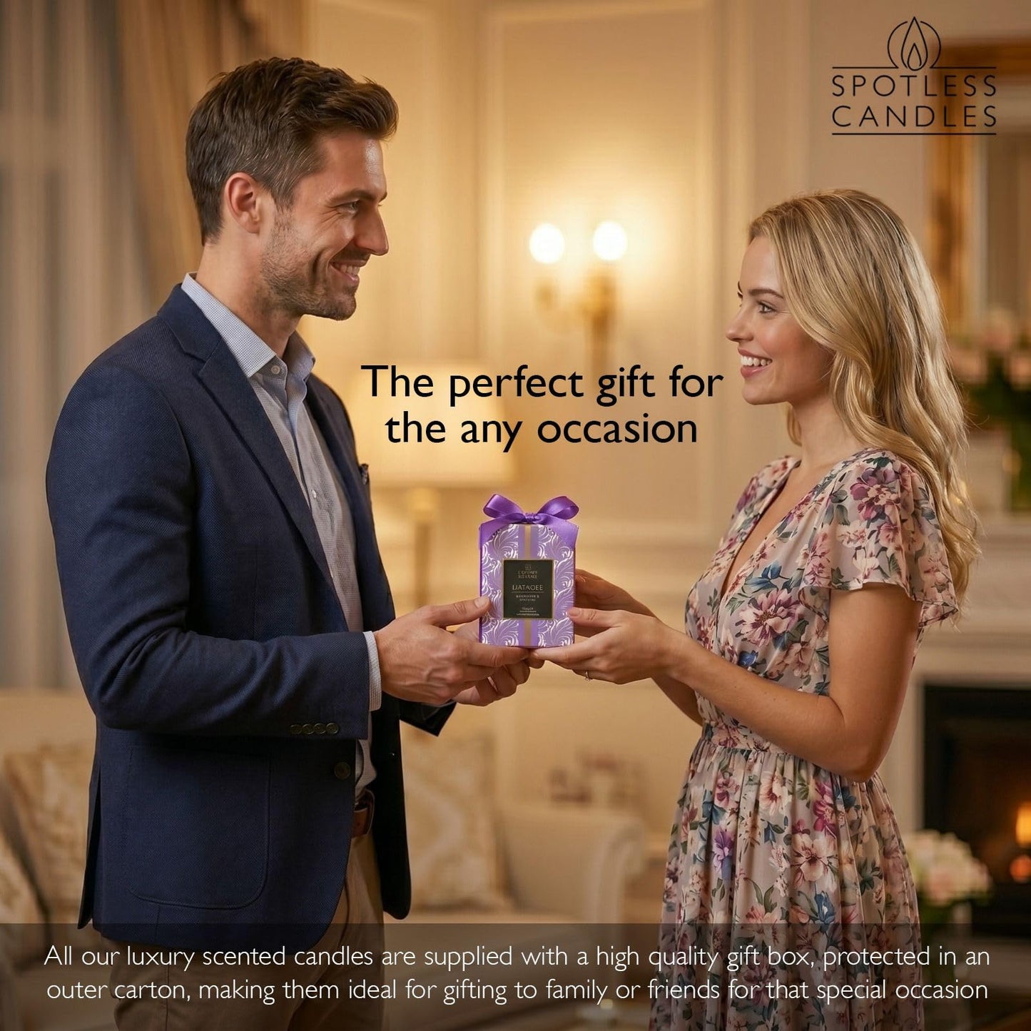 Lavender Candle; 9.7 oz:, 55 Hrs Burn Time, Soy Wax Purple Frosted Jar with Crackling Wooden Wick & Luxury Gift Box: Lavender Scented Candle by Spotless Candles