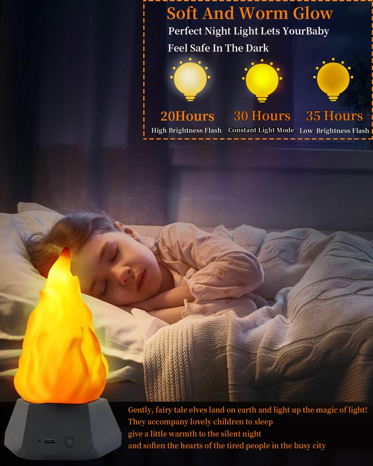 Fake Fire Lamp,3D Rechargeable Travel Night Light with Cozy Lighting,3-Mode LED Fake Fireplace Candles for Apartment Patio Decor Outdoor Camping Decorations…