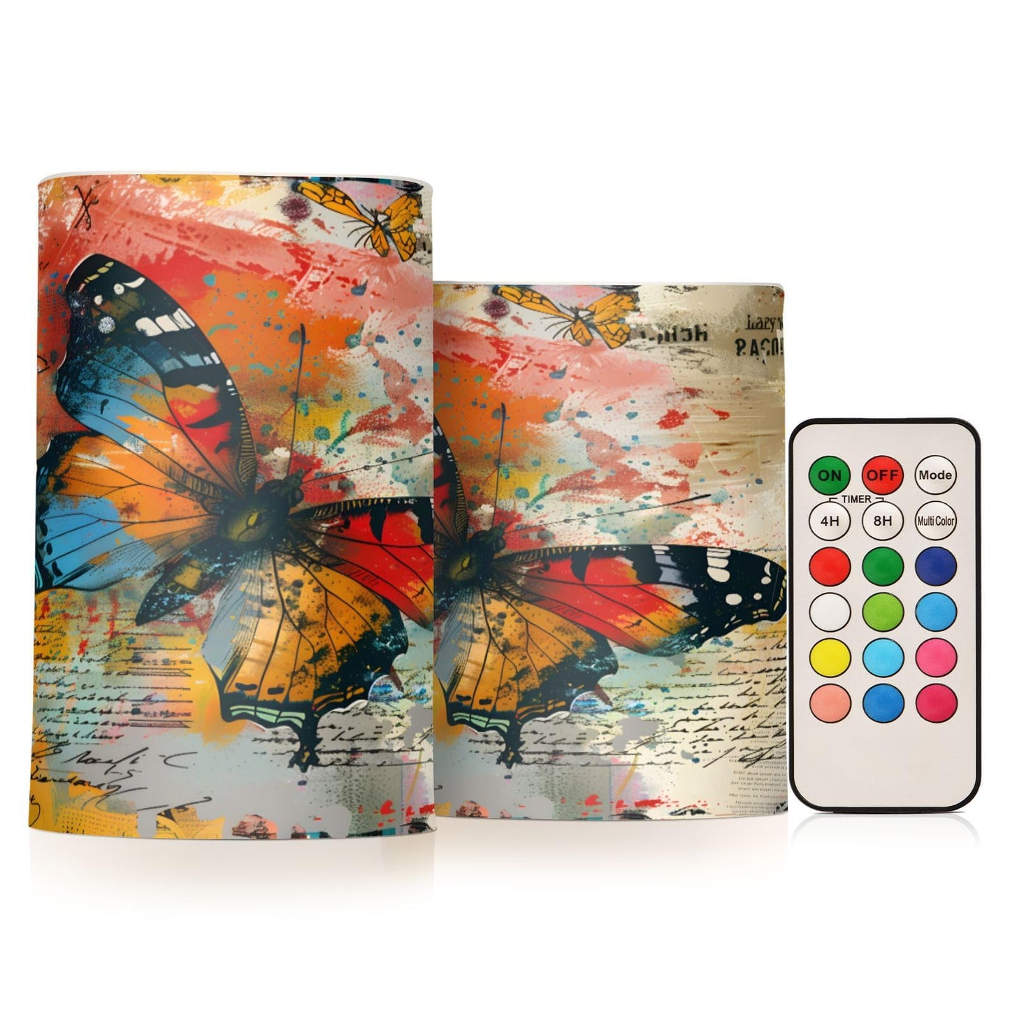 ALAZA Handwriting Butterfly Flameless Candles, LED Pillar Candles with Remote Timer, Battery Operated Candles Set of 2
