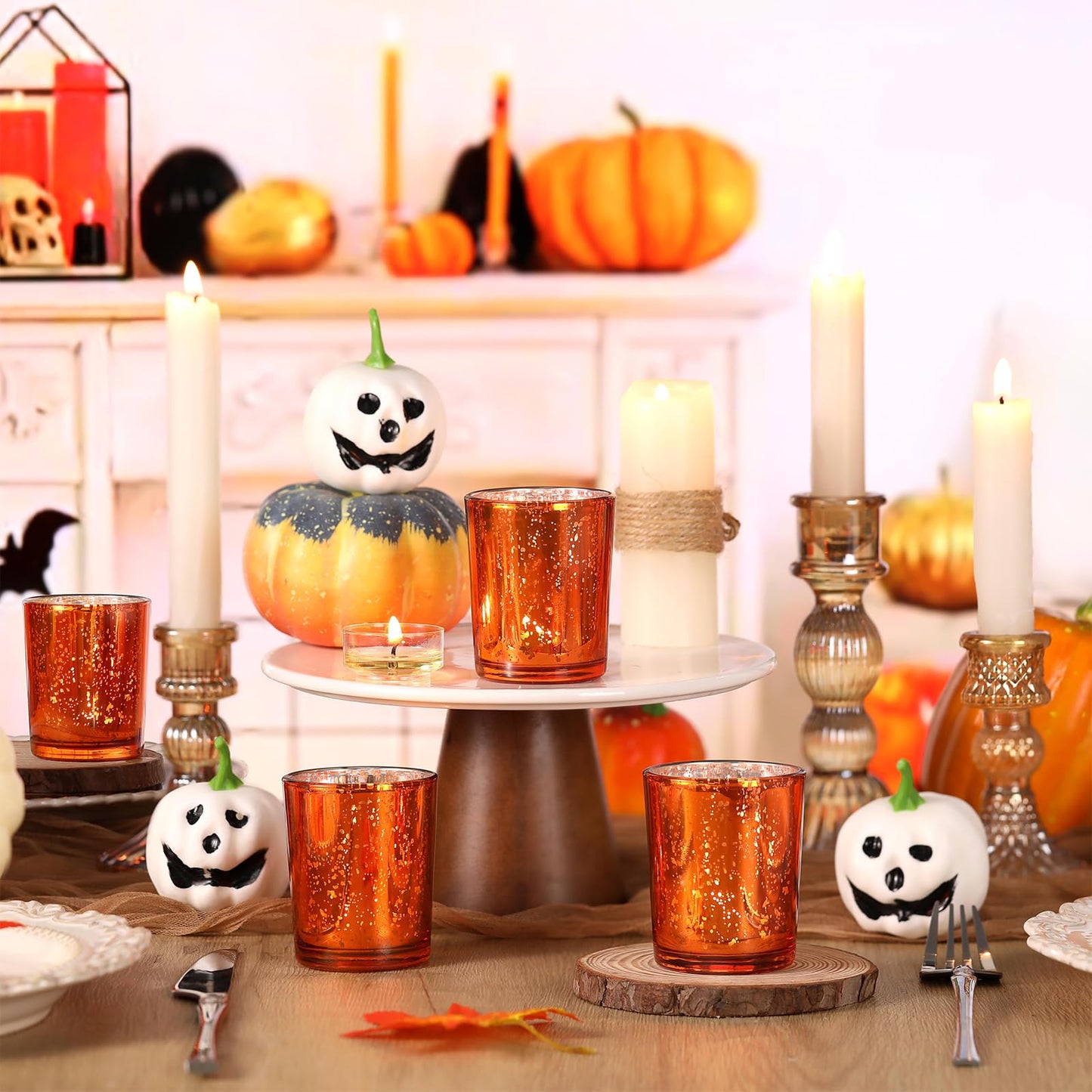 DARJEN 24Pcs Orange Votive Candle Holders, Tea Lights Candles Holders for Wedding Centerpieces & Party Decorations, Fall Home Table and Thanksgiving Day